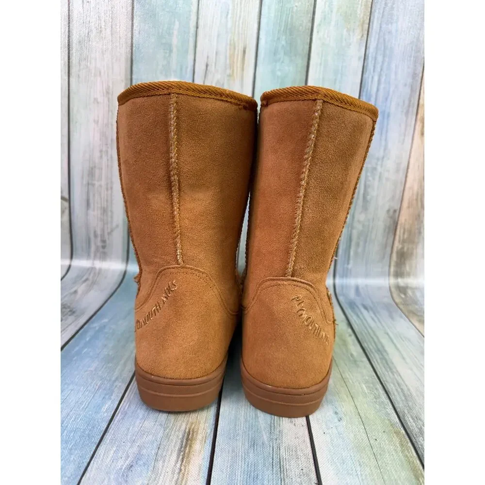 Plymouth Mocs Cow Suede Boots Merino Wool Lining Mid Calf Winter Snow Men's 10